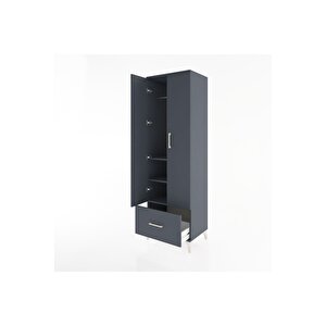 Hyperion Dolap 3 Raflı Tek Çekmeceli Tek Askılı 60x44x195 Antrasit-antrasit
