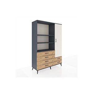 Hyperion Dolap 7 Raflı 6 Çekmeceli Tek Kapaklı  132x44x195 Antrasit-aytaşı/çam