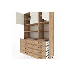 Hyperion Dolap 8 Raflı 8 Çekmeceli 3 Kapaklı 132x44x195 Çam-aytaşı/çam