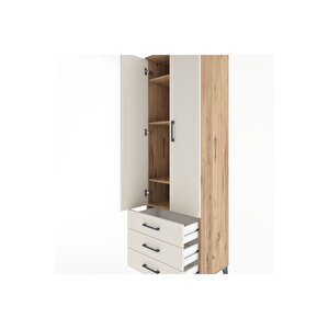 Hyperion Dolap 4 Raflı 3 Çekmeceli 2 Kapaklı 60x44x195 Çam-aytaşı