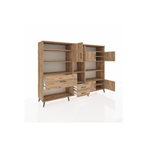 Hyperion Dolap 13 Raflı 3 Çekmeceli 5 Kapaklı 220x44x163 Çam-çam