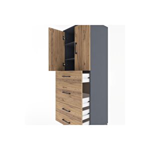 Hyperion Dolap 3 Raflı 4 Çekmeceli 2 Kapaklı 60x44x163 Antrasit-çam