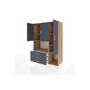 Kronos Dolap 6 Raflı 3 Çekmeceli 3 Kapaklı 132x59x195 Çam-antrasit/antrasit