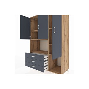 Kronos Dolap 6 Raflı 3 Çekmeceli 3 Kapaklı 132x59x195 Çam-antrasit/antrasit