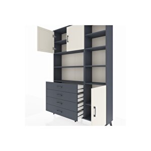 Arges Dolap 9 Raflı 4 Çekmeceli 3 Kapaklı 132x30x195 Antrasit-aytaşı/antrasit