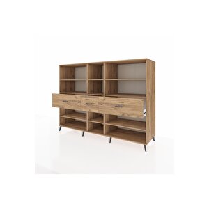 Kronos Dolap 9 Raflı 3 Çekmeceli  220x59x163 Çam-çam