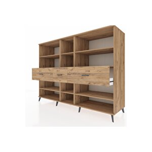 Kronos Dolap 9 Raflı 3 Çekmeceli  220x59x163 Çam-çam