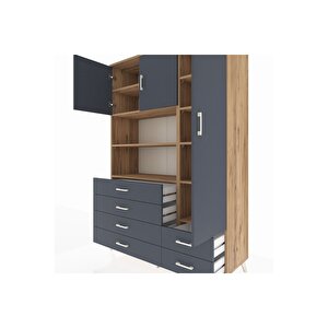 Hyperion Gardrop 9 Raflı 6 Çekmeceli 3 Kapaklı 132x44x195 Çam-antrasit