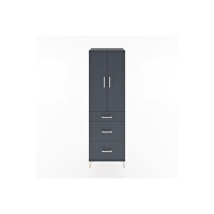 Hyperion Dolap Tek Raflı 3 Çekmeceli Tek Askılı 60x44x195 Antrasit-antrasit
