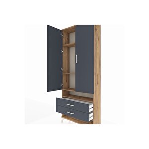 Arges Dolap 4 Raflı 2 Çekmeceli 2 Kapaklı 88x30x221 Çam-antrasit