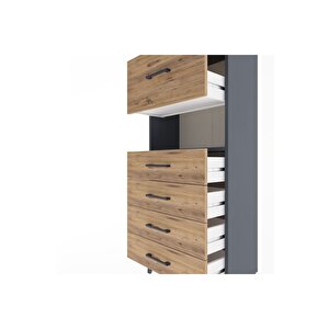 Arges Dolap Tek Raflı 5 Çekmeceli 60x30x134 Antrasit-çam