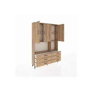 Arges Gardrop 6 Raflı 6 Çekmeceli 3 Kapaklı 132x30x195 Çam-çam
