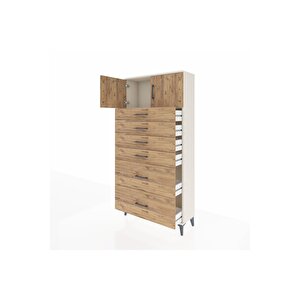 Arges Dolap Tek Raflı 6 Çekmeceli 2 Kapaklı 88x30x182 Aytaşı-çam