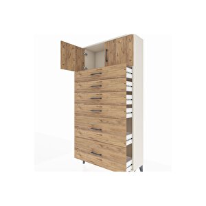 Arges Dolap Tek Raflı 6 Çekmeceli 2 Kapaklı 88x30x182 Aytaşı-çam