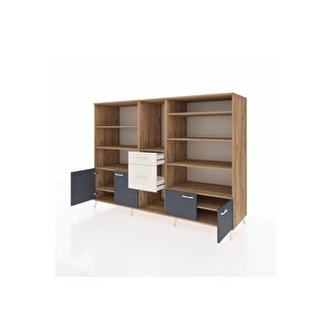 Kronos Dolap 10 Raflı 2 Çekmeceli 4 Kapaklı 220x59x163 Çam-antrasit/aytaşı