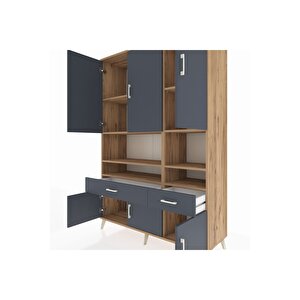 Hyperion Gardrop 8 Raflı 2 Çekmeceli 6 Kapaklı 132x44x195 Çam-antrasit