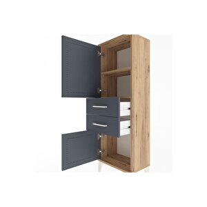 Arges Dolap 2 Raflı 2 Çekmeceli 2 Kapaklı 44x30x134 Çam-antrasit