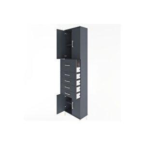 Arges Dolap 3 Raflı 5 Çekmeceli 4 Kapaklı 60x30x243 Antrasit-antrasit