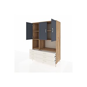 Kronos Dolap 6 Raflı 6 Çekmeceli 3 Kapaklı 132x59x195 Çam-antrasit/aytaşı