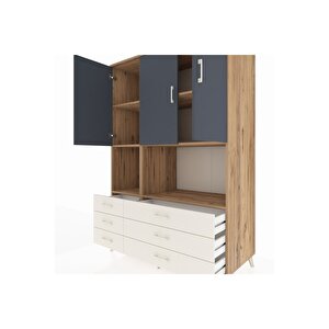 Kronos Dolap 6 Raflı 6 Çekmeceli 3 Kapaklı 132x59x195 Çam-antrasit/aytaşı