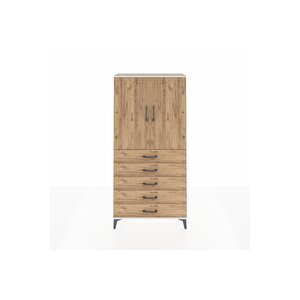 Arges Dolap Tek Raflı 5 Çekmeceli Tek Askılı 88x30x182 Aytaşı-çam