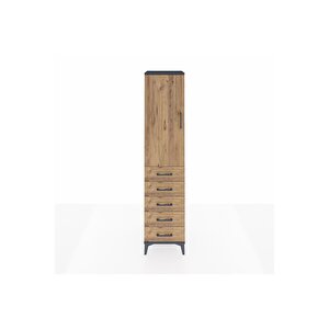 Hyperion Dolap 3 Raflı 5 Çekmeceli Tek Kapaklı 44x44x195 Antrasit-çam