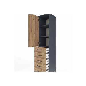 Hyperion Dolap 3 Raflı 5 Çekmeceli Tek Kapaklı 44x44x195 Antrasit-çam