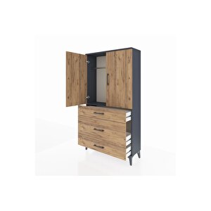 Arges Dolap Tek Raflı 3 Çekmeceli Tek Askılı 88x30x163 Antrasit-çam