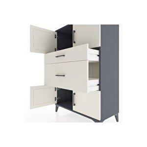 Hyperion Dolap Tek Raflı 2 Çekmeceli 4 Kapaklı 88x44x134 Antrasit-aytaşı