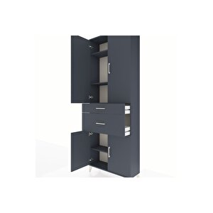 Arges Dolap 4 Raflı 2 Çekmeceli 4 Kapaklı 88x30x243 Antrasit-antrasit