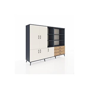 Hyperion Dolap 11 Raflı 3 Çekmeceli 5 Kapaklı 220x44x163 Antrasit-aytaşı/çam