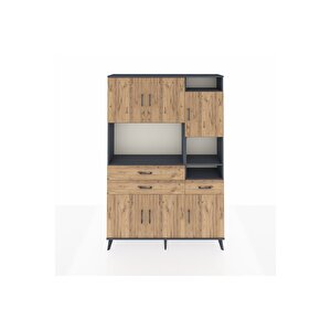 Arges Gardrop 10 Raflı 3 Çekmeceli 6 Kapaklı 132x30x195 Antrasit-çam