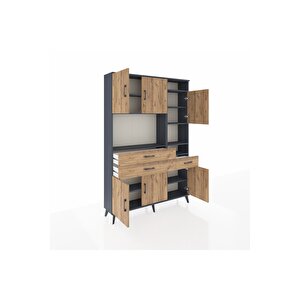 Arges Gardrop 10 Raflı 3 Çekmeceli 6 Kapaklı 132x30x195 Antrasit-çam