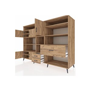 Kronos Dolap 13 Raflı 3 Çekmeceli 5 Kapaklı 220x59x163 Çam-çam