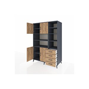 Kronos Dolap 9 Raflı 4 Çekmeceli 4 Kapaklı 132x59x195 Antrasit-çam/çam
