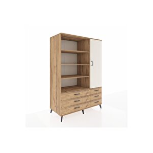 Kronos Dolap 8 Raflı 6 Çekmeceli Tek Kapaklı  132x59x195 Çam-aytaşı/çam