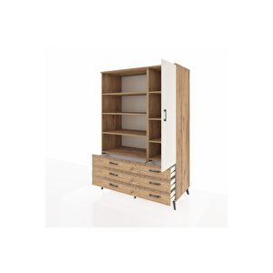 Kronos Dolap 8 Raflı 6 Çekmeceli Tek Kapaklı  132x59x195 Çam-aytaşı/çam