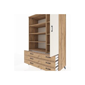 Kronos Dolap 8 Raflı 6 Çekmeceli Tek Kapaklı  132x59x195 Çam-aytaşı/çam