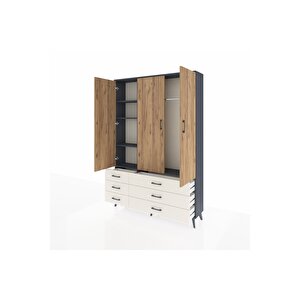 Arges Dolap 5 Raflı 6 Çekmeceli Tek Askılı 132x30x195 Antrasit-çam/aytaşı