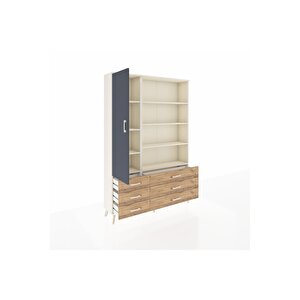 Arges Dolap 8 Raflı 6 Çekmeceli Tek Kapaklı  132x30x195 Aytaşı-antrasit/çam