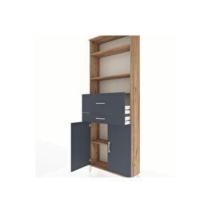 Arges Dolap 4 Raflı 2 Çekmeceli 2 Kapaklı 88x30x243 Çam-antrasit