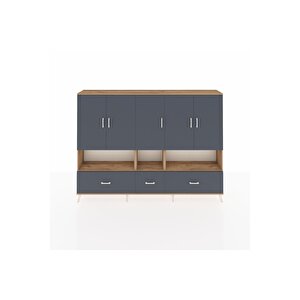 Arges Dolap 12 Raflı 3 Çekmeceli 5 Kapaklı 220x30x163 Çam-antrasit