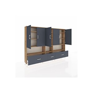 Arges Dolap 12 Raflı 3 Çekmeceli 5 Kapaklı 220x30x163 Çam-antrasit