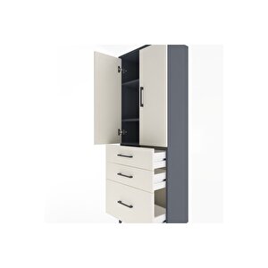 Arges Dolap 3 Raflı 3 Çekmeceli 2 Kapaklı 60x30x163 Antrasit-aytaşı