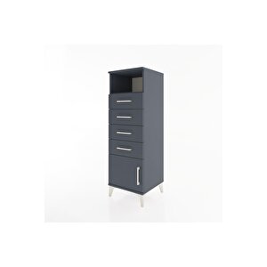 Hyperion Dolap Tek Raflı 4 Çekmeceli Tek Kapaklı 44x44x134 Antrasit-antrasit