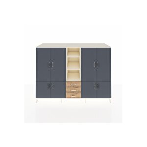 Kronos Dolap 11 Raflı 3 Çekmeceli 8 Kapaklı 220x59x163 Aytaşı-antrasit/çam
