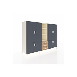 Kronos Dolap 11 Raflı 3 Çekmeceli 8 Kapaklı 220x59x163 Aytaşı-antrasit/çam