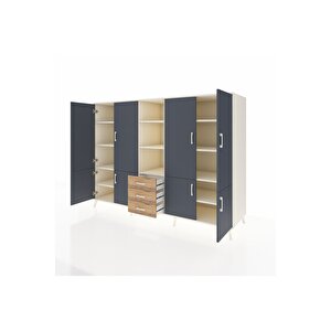 Kronos Dolap 11 Raflı 3 Çekmeceli 8 Kapaklı 220x59x163 Aytaşı-antrasit/çam