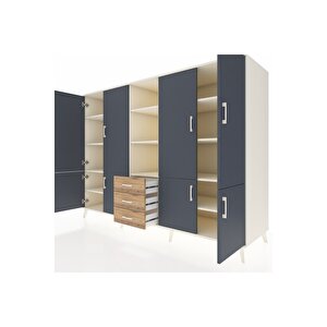 Kronos Dolap 11 Raflı 3 Çekmeceli 8 Kapaklı 220x59x163 Aytaşı-antrasit/çam