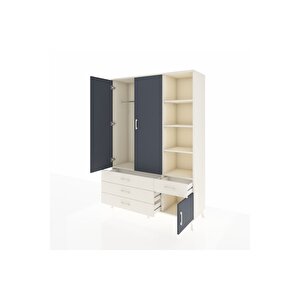 Hyperion Dolap 5 Raflı 4 Çekmeceli Tek Askılı 132x44x195 Aytaşı-antrasit/aytaşı